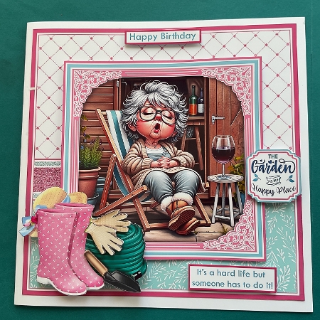 GARDEN SNOOZE LADY Humorous 7.5 Card Kit & Optional Decoupage by Jennifer Archer
