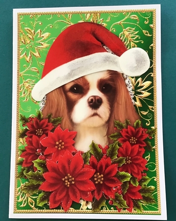 Santa King Charles Spaniel Puppy Dog - Poinsettia Flowers 1 by Jennifer Archer