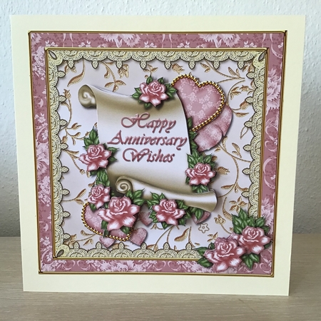 Scroll and Roses Anniversary Card Front by Jennifer Archer