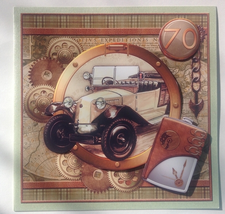 Steampunk Car on Map Birthday Card Topper & Decoupage by Jennifer Archer