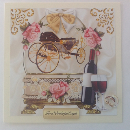 Gold Wedding Carriage, Pink/gold Roses in Glass Dome 8x8 by Jennifer Archer