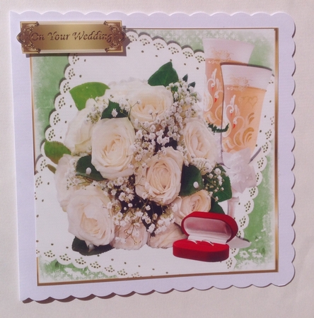 Cream Rose Bouquet, Champagne and His N Hers Rings 8x8 by Jennifer Archer