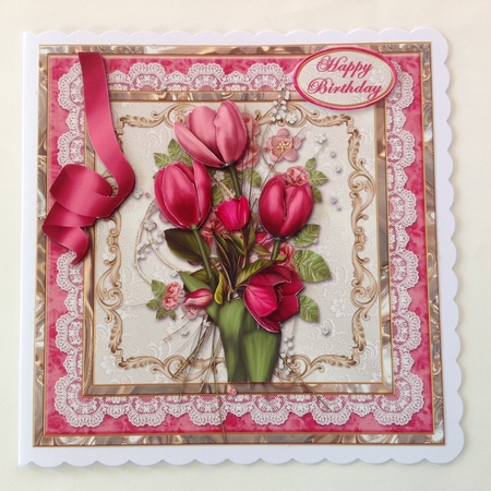 Tulip Bouquet in Lace Frame Large Square Card Front by Jennifer Archer