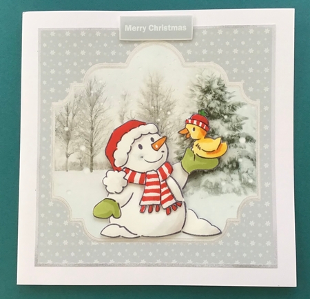 Snowman and a Bird 7x7 Card and Decoupage by Jennifer Archer