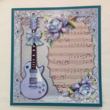 Beautiful Blue Guitar with Roses 8x8 by Jennifer Archer