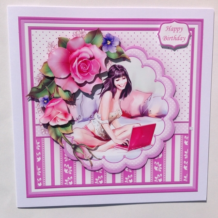 YOUNG LADY & LAPTOP 8x8 Decoupage Mini Kit Female Birthday by Jennifer Archer