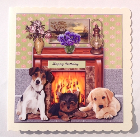 Cute Puppys & Fireplace by Jennifer Archer