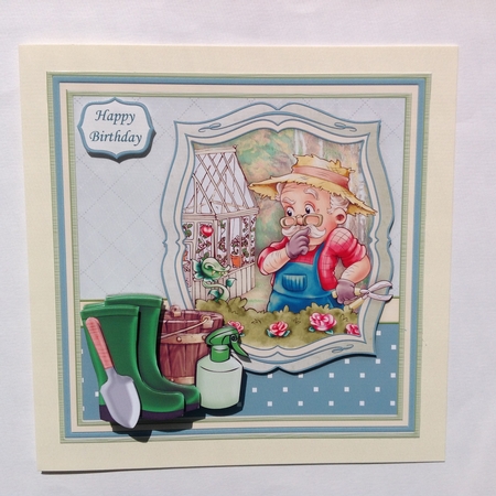 MALE GARDENER GARDENING SURPRISE 8x8 Decoupage Insert & Ages Mini Kit by Jennifer Archer