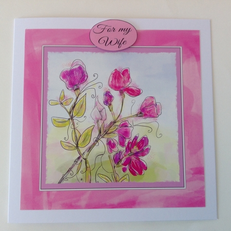 SWEET PEAS-Birthday Floral Birthday Card Topper 7x7 with 8 Sentiment Tags & Commercial Use by Jennifer Archer