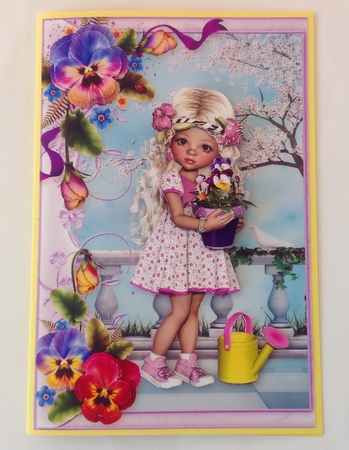 Sweet Little Pansy A5 Card Front and Decoupage by Jennifer Archer