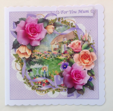 8x8 thatched cottage with roses in ribbon frame mini kit by Jennifer Archer