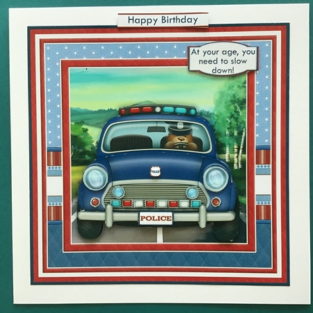 POLICE CAR With Ages Humorous Birthday, Retirement or Childs Decoupage Mini Kit by Jennifer Archer