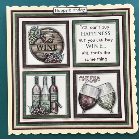 WINE HAPPINESS Humorous 7.5 Quick Card Decoupage & Insert Mini Kit by Jennifer Archer