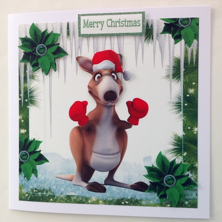Kangaroo in red santa hat in festive frame 8x8 by Jennifer Archer