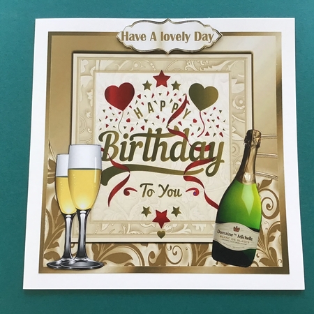 Lovely Birthday celebration  card front with wine (gold) 8x8 by Jennifer Archer