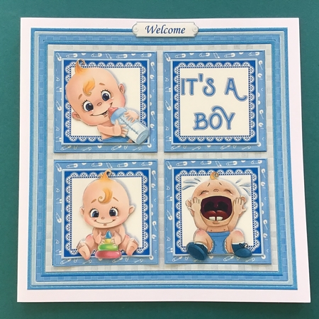 NEW BABY ITS A BOY SQUARES 7.5 Decoupage & Insert Mini Kit by Jennifer Archer
