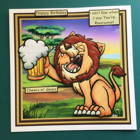 THE MANE MAN LION WOBBLY HEAD CARD 7.5 Decoupage & Insert Mini Kit by Jennifer Archer