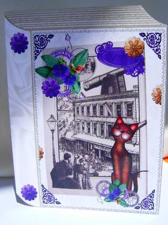 Steampunk Cat with Purple Flowers Folded Book by Jennifer Archer