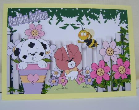 Garden Antics, Cheeky Puppies in the Garden A4 by Jennifer Archer