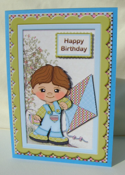 Boy with Kite Scalloped Card Front by Jennifer Archer