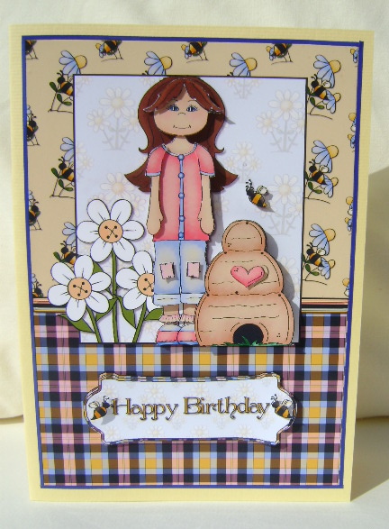 Honey Bee Kid Card Front with Decoupage by Jennifer Archer
