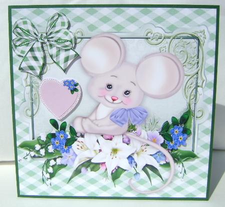 Cute Little Mouse in Flower Frame with Gingham Bow by Jennifer Archer