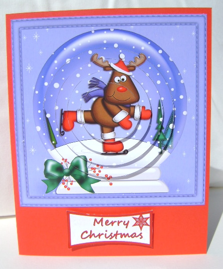 Xmas Skating Rudolph Snowglobe Circle Pyramage Topper by Jennifer Archer