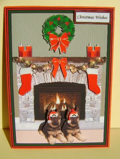 German Shepherd Puppies Christmas Fire Place Scene by Jennifer Archer