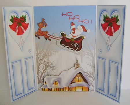 Ho! Ho! Ho! Santa Over the Roof Tops Flying Gatefold by Jennifer Archer