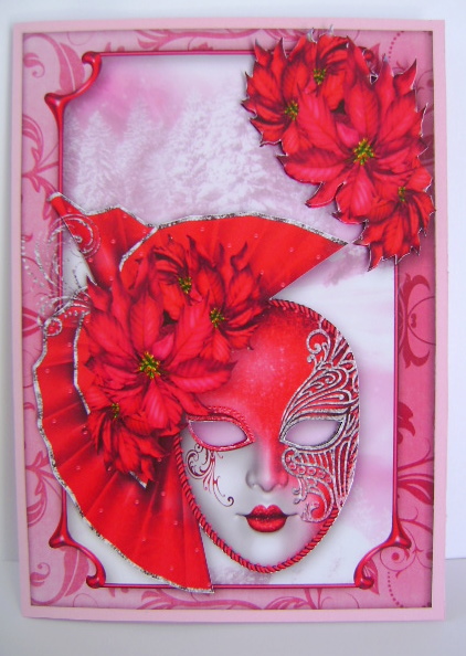 Pink Poinsettia Christmas Masque by Jennifer Archer