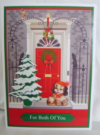 Christmas Door Scene Card Front & Decoupage by Jennifer Archer