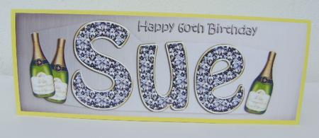60th Birthday Sue Champagne Large Dl 3D Decoupage by Jennifer Archer