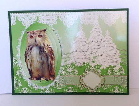 Gorgeous Tawny Owl with Christmas Trees Oval Pyramids by Jennifer Archer