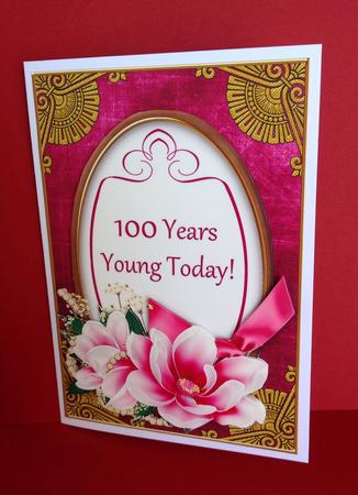 Cerise Magnolia 100 Years Young Oval 7x5in Topper by Jennifer Archer