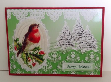 Little Robin with Christmas Trees Oval Pyramids by Jennifer Archer