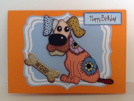 Toony Funky Blue Spot Ear Dog with His Bone by Jennifer Archer