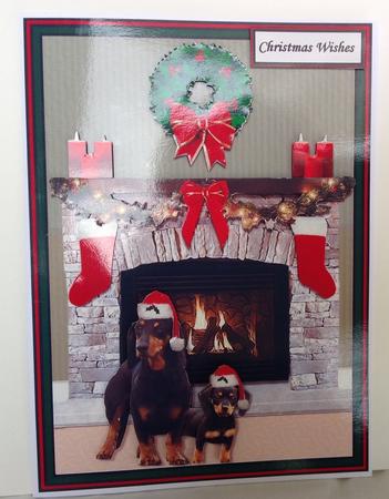 Dachshund Dogs Christmas Fire Place Scene by Jennifer Archer