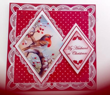 Red Robin Husband at Christmas 7in Double Diamond Topper by Jennifer Archer