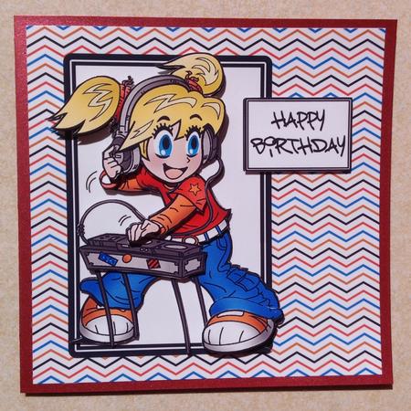Anime Dj - 6x6 Decoupage Card - Orange & Blue by Jennifer Archer