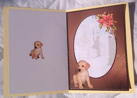 Golden Labrador Pup & Poinsettia Christmas Card Insert by Jennifer Archer