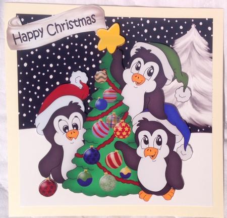 Cute Penguins with a Christmas Tree 8x8 by Jennifer Archer