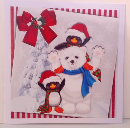 Cute Polar Bear and Penguins in the Snow 8x8 by Jennifer Archer
