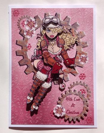 Helga Frost - A5 Christmas Decoupage Card - Pink by Jennifer Archer