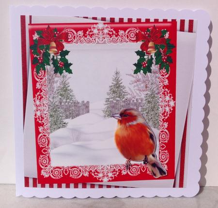 Christmas Tree and Snow with Robin, Bows with Holly 8x8 by Jennifer Archer