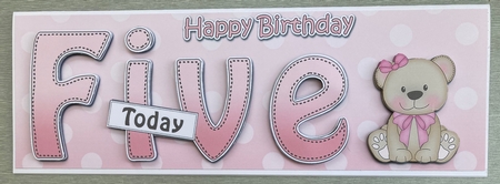 Large DL Happy Birthday FIVE TODAY 3D decoupage by Jenny Bennett