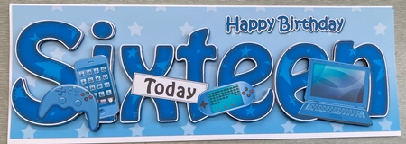 Large DL Happy Birthday SIXTEEN TODAY 3D decoupage by Jenny Bennett