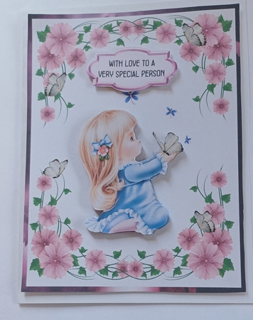 Catch a Butterfly - A5 card front with decoupage by Jenny Caldwell