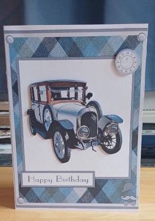 Male Birthday Greeting Card with a vintage car image  by Jenny Caldwell