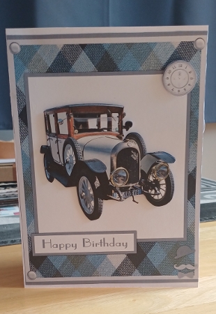 Male Birthday Greeting Card with a vintage car image  by Jenny Caldwell