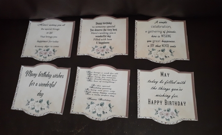 6 Rose Birthday sentiment toppers by Jenny Caldwell